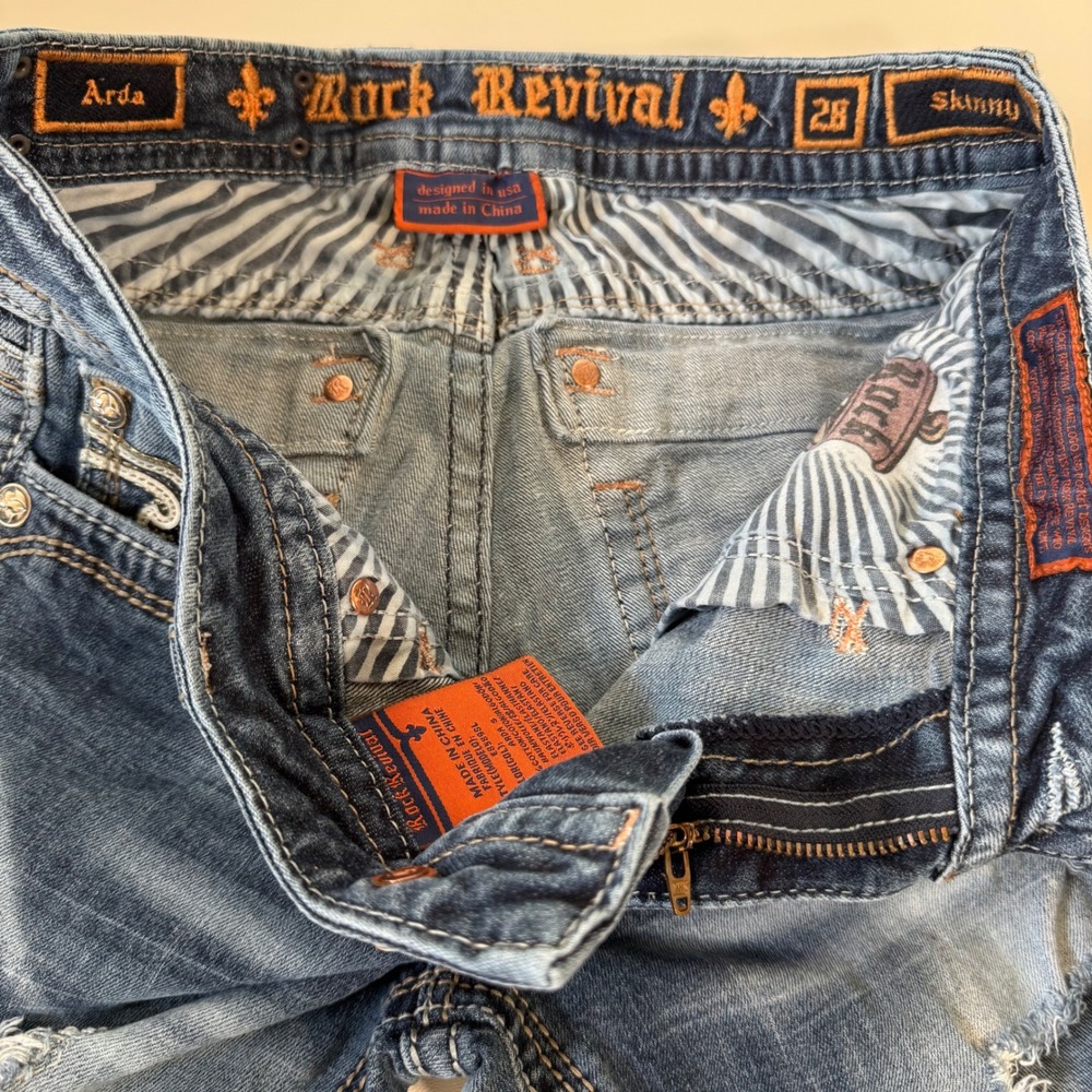 Rock Revival Arda Skinny Distressed Jeans Women's 28 Blue Low Rise Embellished - Picture 2 of 5